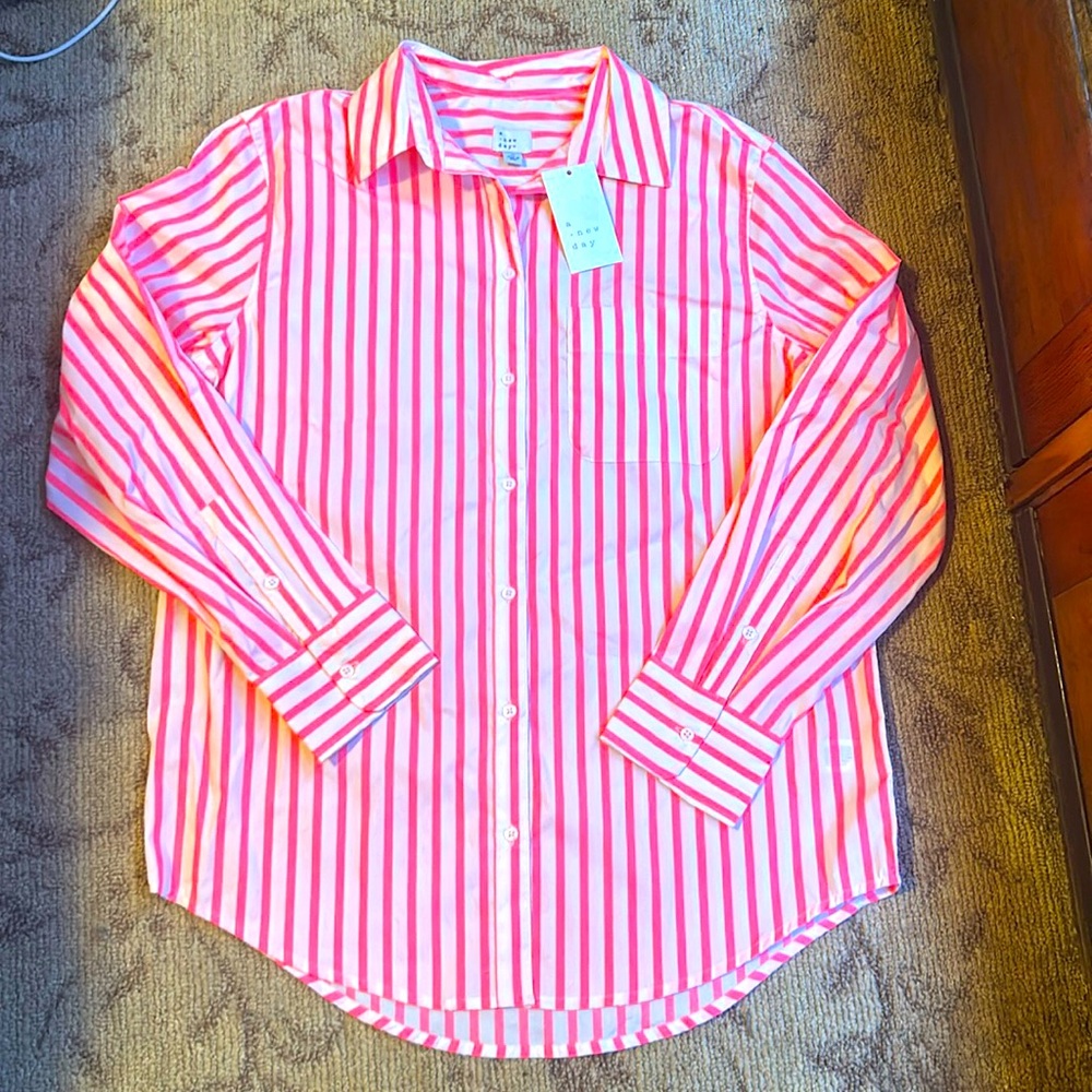 A New Day hot pink striped shirt